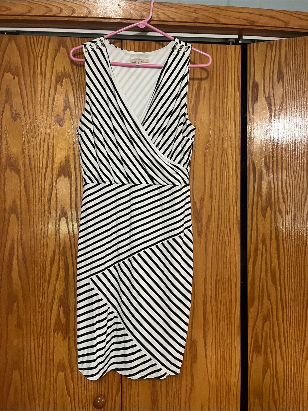 41 Hawthorn Black White Striped Faux Wrap Midi Dress M